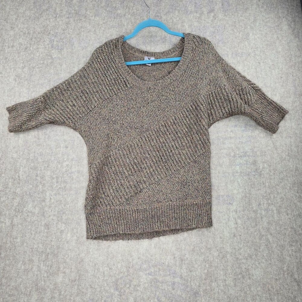 Worthington Metallic Knit Womens Pullover Sweater Medium Brown Acrylic Blend